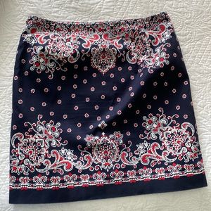 Talbots Skirt / Navy with Red and White Print